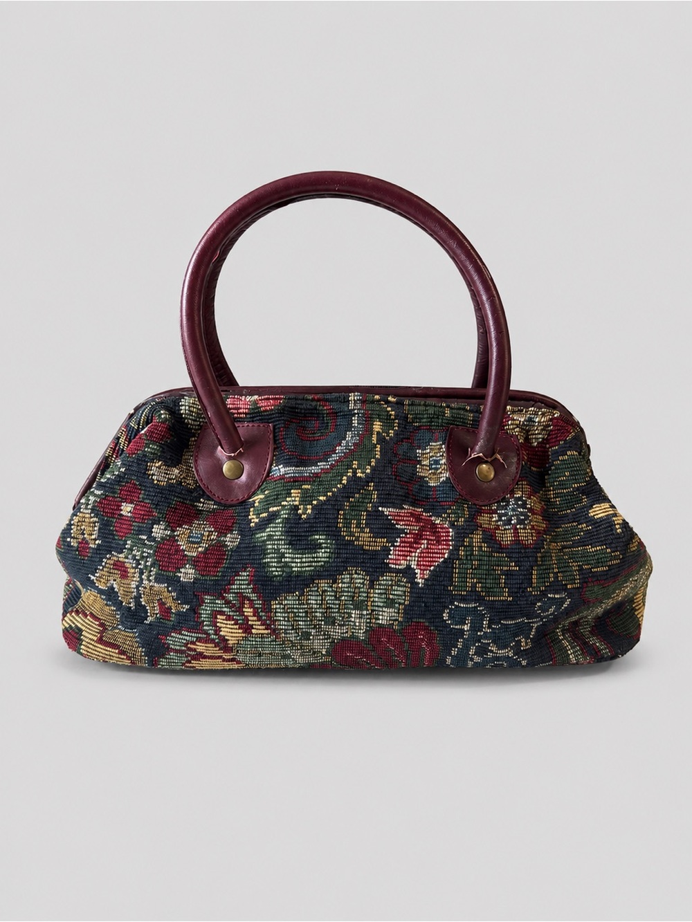 Vintage Floral Tapestry Handbag Smithsonian Italy Leather
